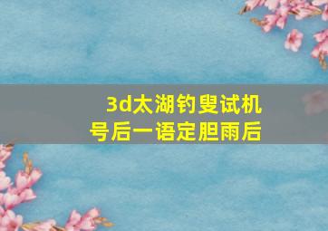 3d太湖钓叟试机号后一语定胆雨后