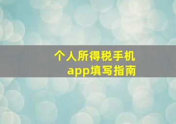 个人所得税手机app填写指南