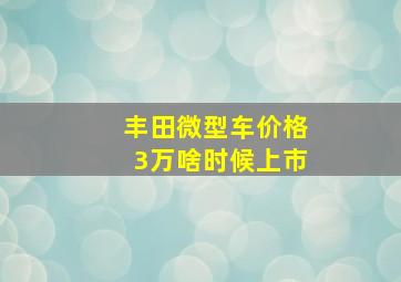 丰田微型车价格3万啥时候上市