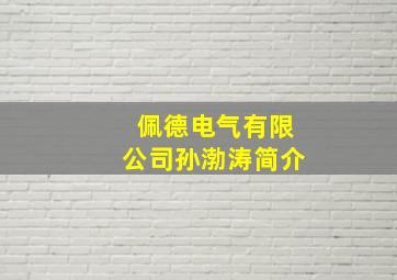 佩德电气有限公司孙渤涛简介