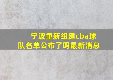 宁波重新组建cba球队名单公布了吗最新消息