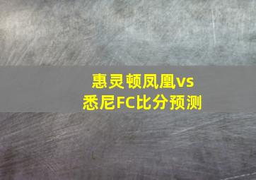 惠灵顿凤凰vs悉尼FC比分预测