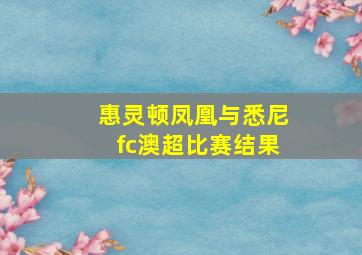 惠灵顿凤凰与悉尼fc澳超比赛结果