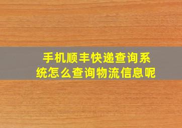 手机顺丰快递查询系统怎么查询物流信息呢