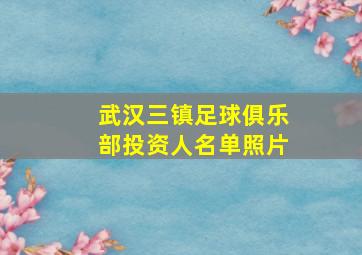 武汉三镇足球俱乐部投资人名单照片