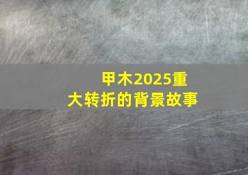 甲木2025重大转折的背景故事