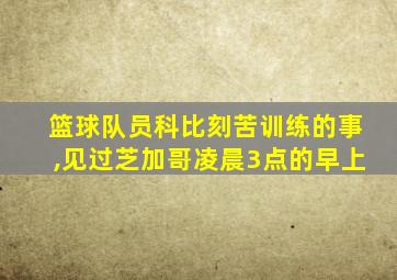 篮球队员科比刻苦训练的事,见过芝加哥凌晨3点的早上