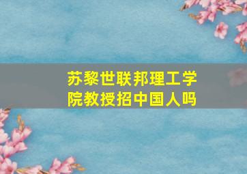 苏黎世联邦理工学院教授招中国人吗