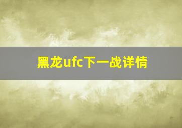 黑龙ufc下一战详情